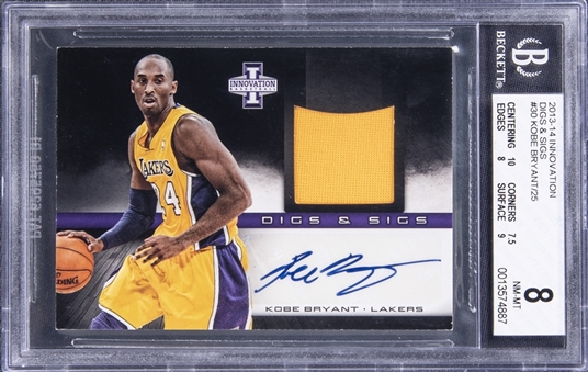 2013/14 Panini Innovation "Digs & Sigs" #30 Kobe Bryant Signed Jersey Card (#15/25) - BGS NM-MT 8/BGS 9